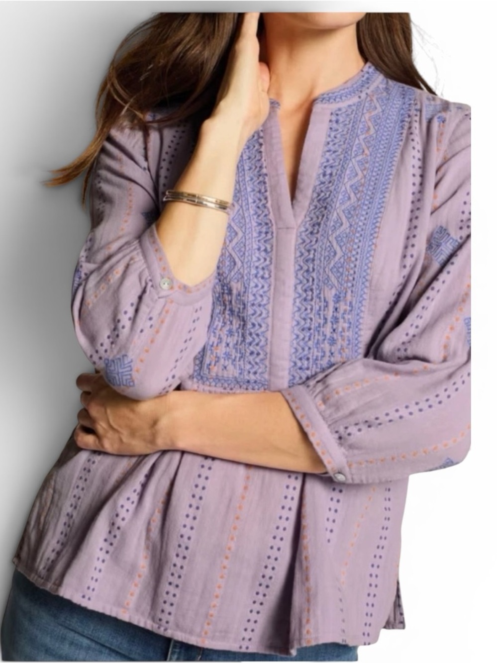 J. Jill Lavender Boho Embroidered Peasant Blouse